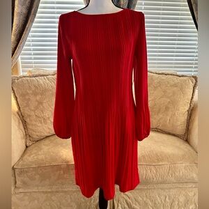 Catherine Malandrino Womens Knee length Long-sleeved Red Pleated Dress NWT Sz L